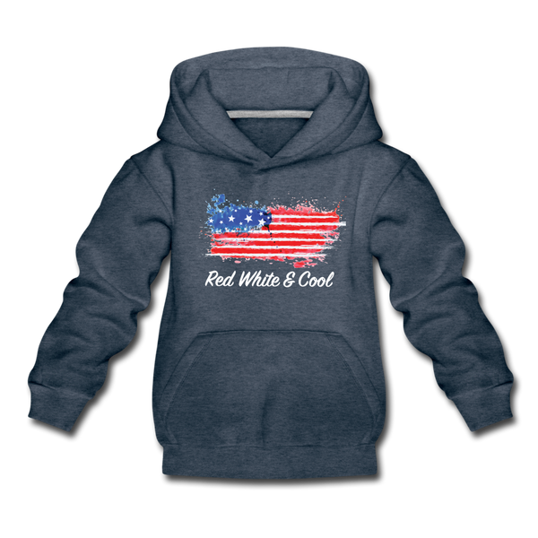 Kids‘ Premium Hoodie-"Red White & Cool" - heather denim