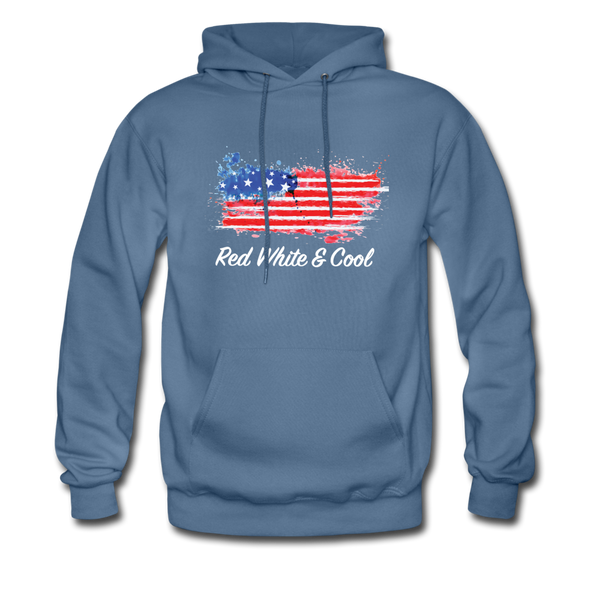 Men's Hoodie - "Red White & Cool" - denim blue