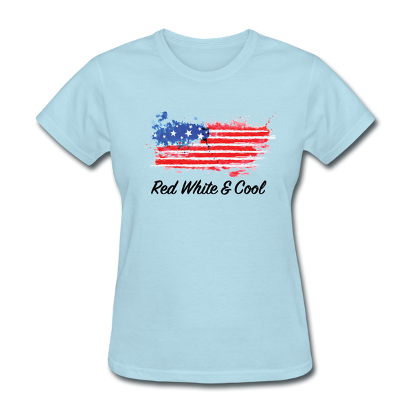 Women's T-Shirt- "Red White & Cool" - powder blue