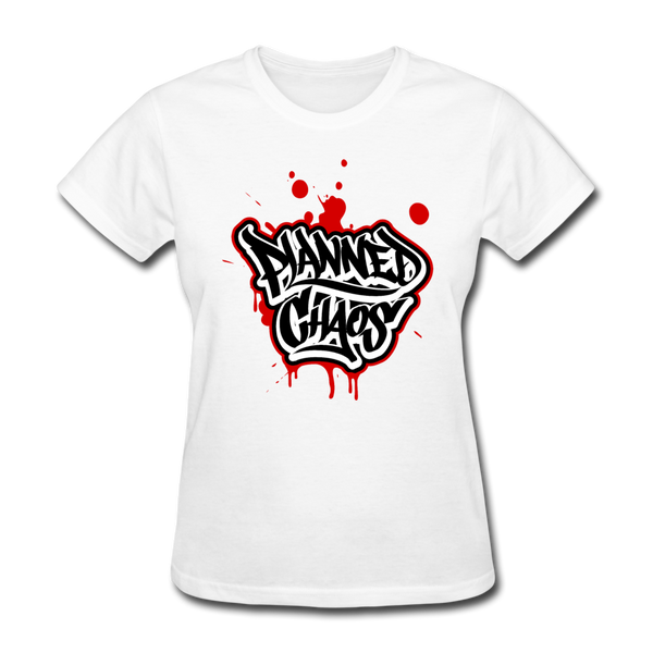 Women's T-Shirt- "Planned Chaos" Graffiti Style - white
