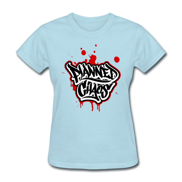 Women's T-Shirt- "Planned Chaos" Graffiti Style - powder blue