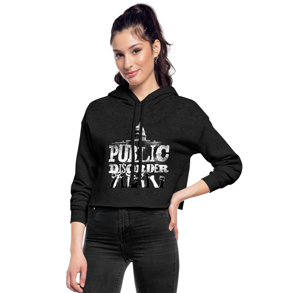 Women's Cropped Hoodie- "Public Disorder" with Rising Fists - deep heather