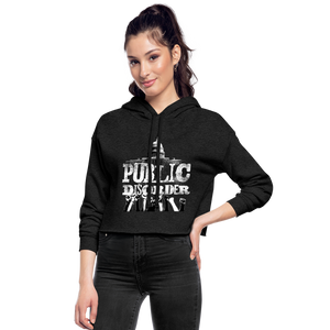 Women's Cropped Hoodie- "Public Disorder" with Rising Fists - deep heather