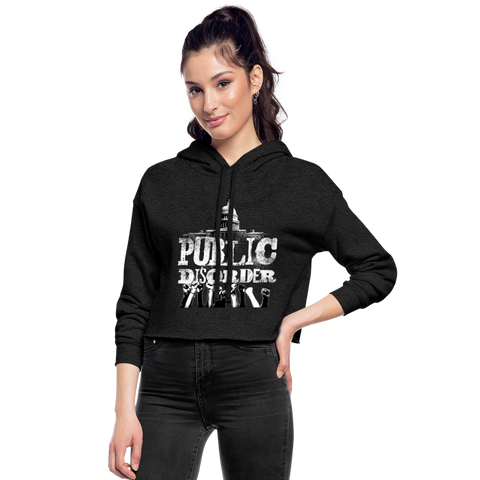 Women's Cropped Hoodie- "Public Disorder" with Rising Fists - deep heather