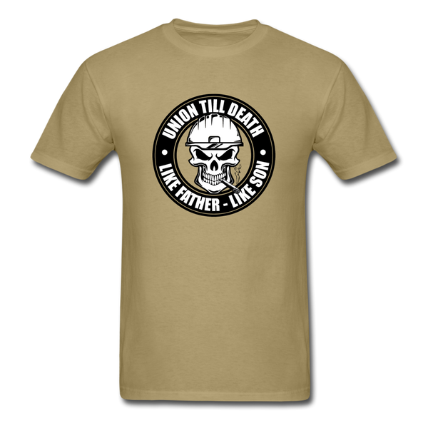 Men's T Shirt - "Union Till Death Like Father Like Son" - khaki