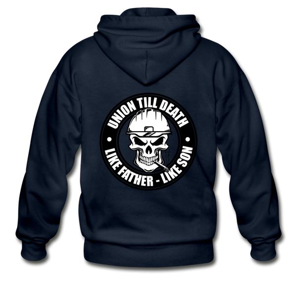 Zippered Hoodie - "Union till Death Like Father Like Son" - navy