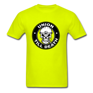 Men's T-Shirt- "Union till Death" - safety green
