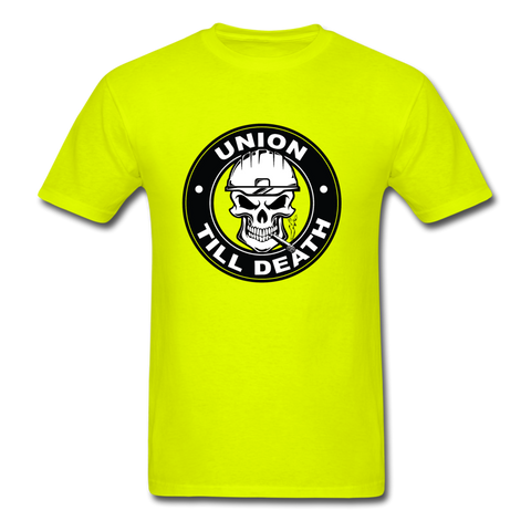 Men's T-Shirt- "Union till Death" - safety green