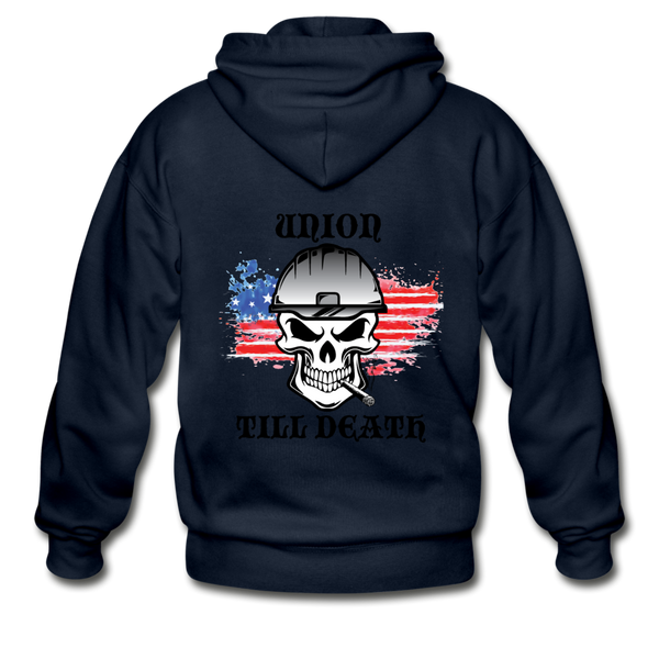 Adult Zip Hoodie-"Union till Death" with flag - navy