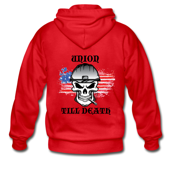 Adult Zip Hoodie-"Union till Death" with flag - red