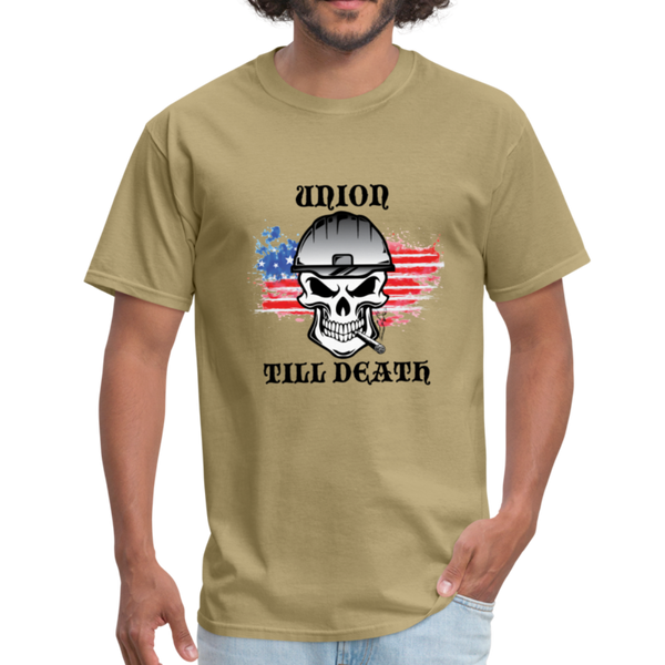 Men's T-Shirt-"Union till Death"  with flag - khaki