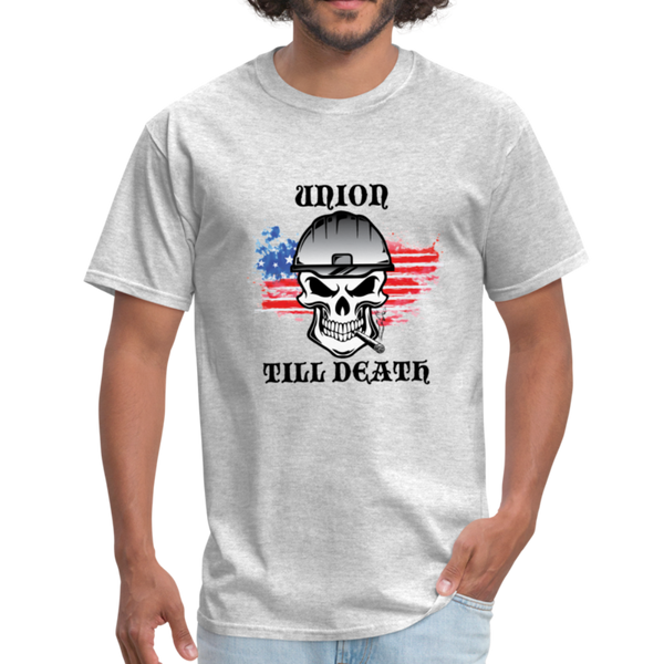 Men's T-Shirt-"Union till Death"  with flag - heather gray