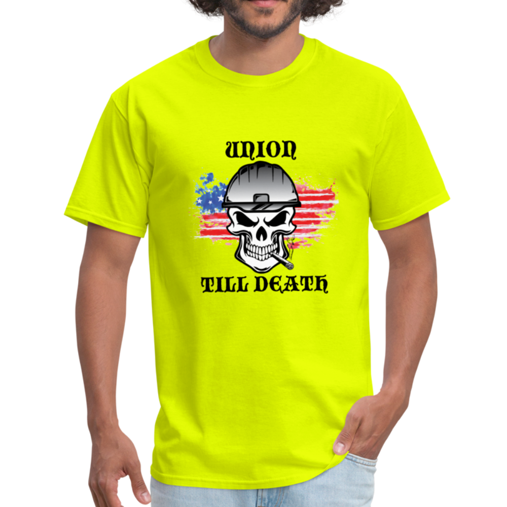 Men's T-Shirt-"Union till Death"  with flag - safety green
