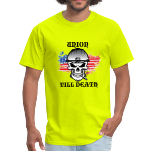 Men's T-Shirt-"Union till Death"  with flag - safety green