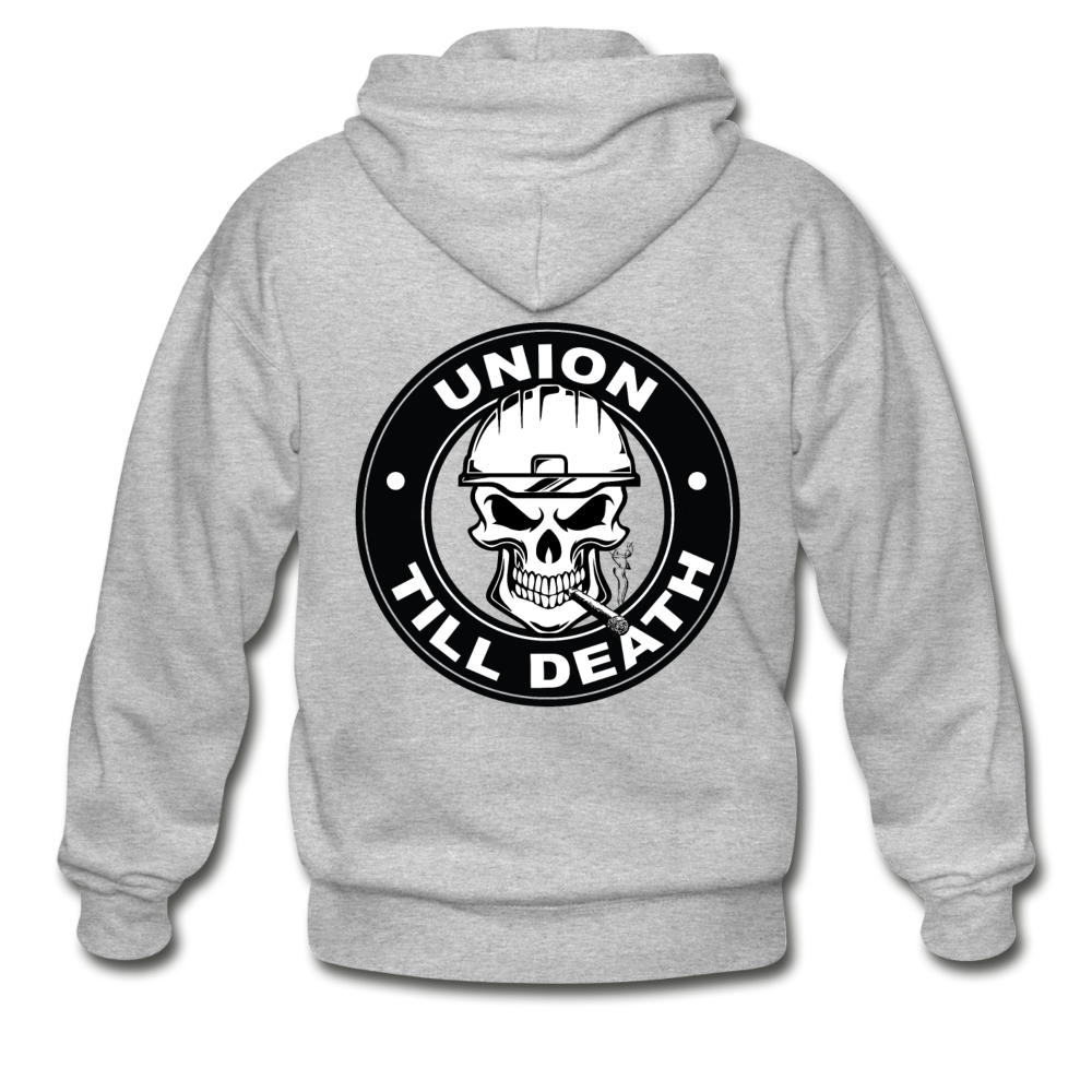 Gildan Heavy Blend Adult Zip Hoodie- "Union till Death" - heather gray