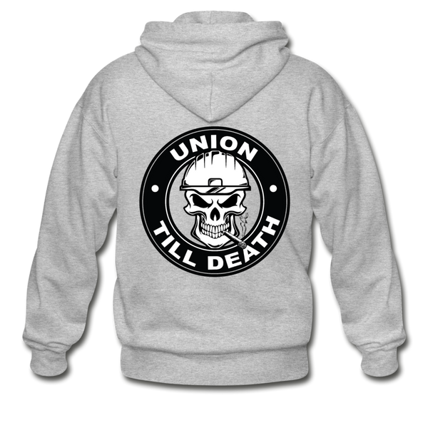 Gildan Heavy Blend Adult Zip Hoodie- "Union till Death" - heather gray