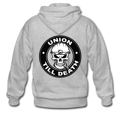 Gildan Heavy Blend Adult Zip Hoodie- "Union till Death" - heather gray