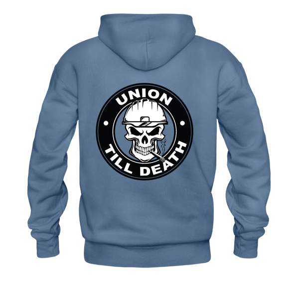 Men's Pullover Hoodie- "Union till Death" - denim blue
