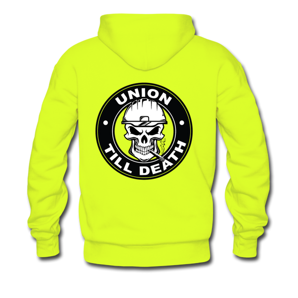 Men's Pullover Hoodie- "Union till Death" - safety green