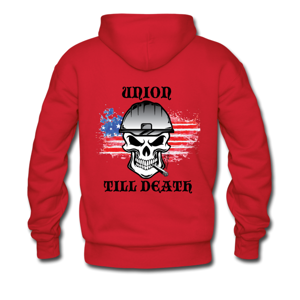 Men's Pullover Hoodie- "Union till Death with Flag" - red