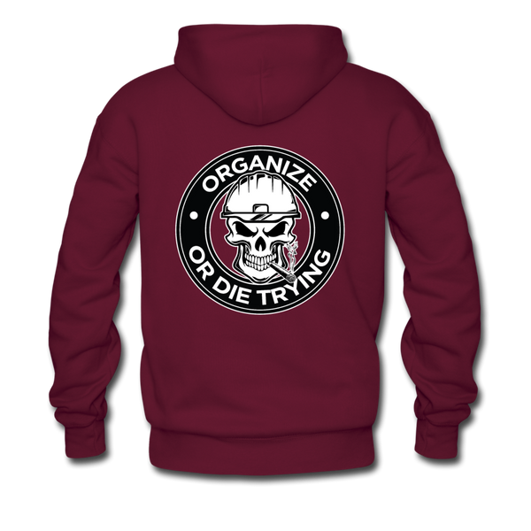 Men's Pullover Hoodie-"Organize or Die Trying" - burgundy