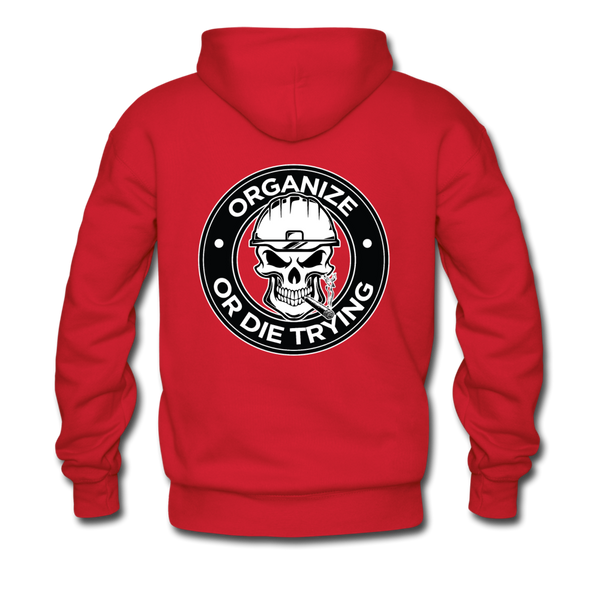 Men's Pullover Hoodie-"Organize or Die Trying" - red