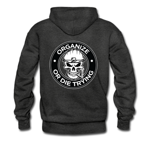 Men's Pullover Hoodie-"Organize or Die Trying" - charcoal gray