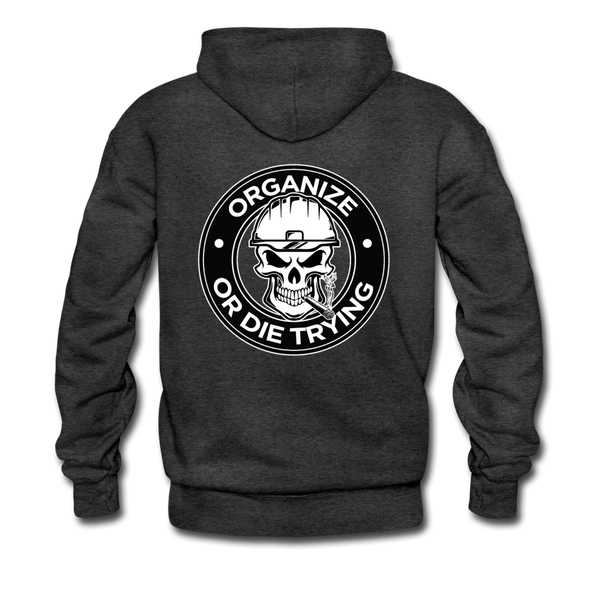 Men's Pullover Hoodie-"Organize or Die Trying" - charcoal gray