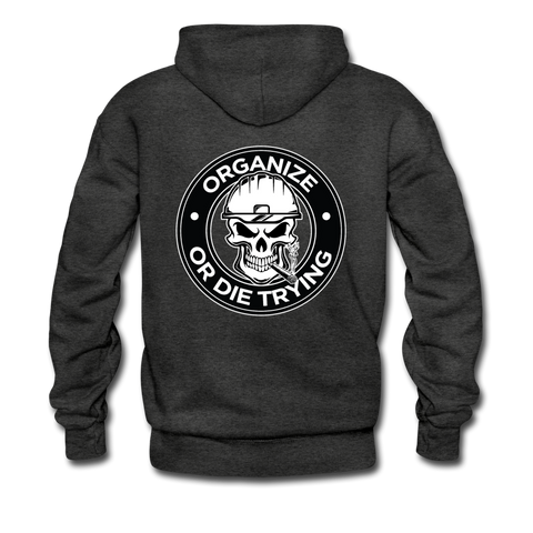Men's Pullover Hoodie-"Organize or Die Trying" - charcoal gray