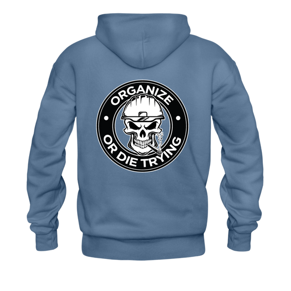Men's Pullover Hoodie-"Organize or Die Trying" - denim blue