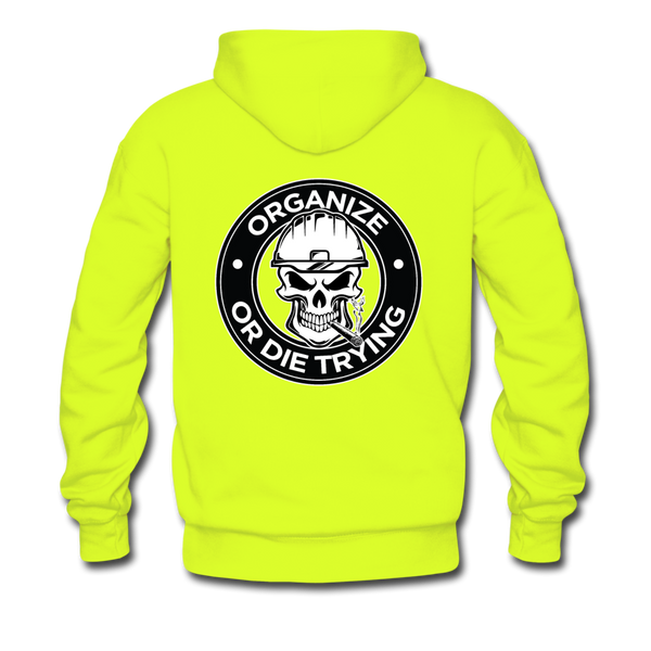 Men's Pullover Hoodie-"Organize or Die Trying" - safety green