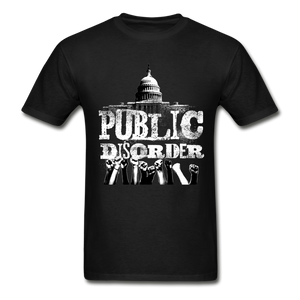 Men's T-Shirt- "Public DIsorder" with  Rising Fists - black