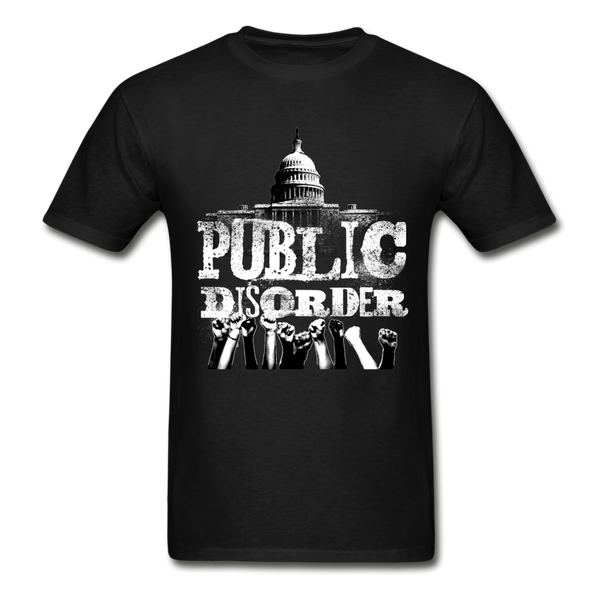 Men's T-Shirt- "Public DIsorder" with  Rising Fists - black
