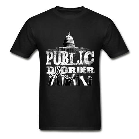Men's T-Shirt- "Public DIsorder" with  Rising Fists - black