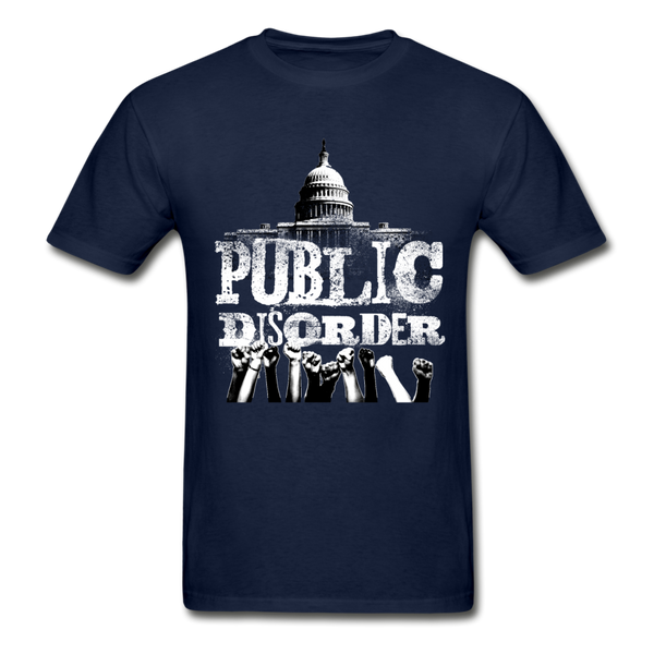 Men's T-Shirt- "Public DIsorder" with  Rising Fists - navy