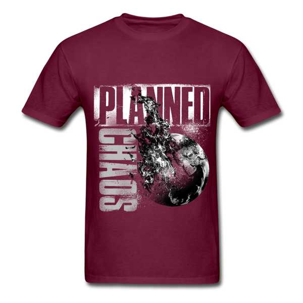 Adult Unisex T-Shirt- "Planned Chaos" Burning Earth - burgundy