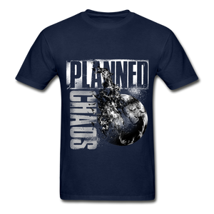 Adult Unisex T-Shirt- "Planned Chaos" Burning Earth - navy