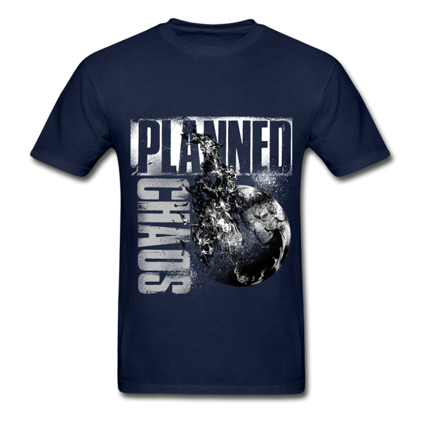 Adult Unisex T-Shirt- "Planned Chaos" Burning Earth - navy