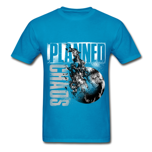 Adult Unisex T-Shirt- "Planned Chaos" Burning Earth - turquoise