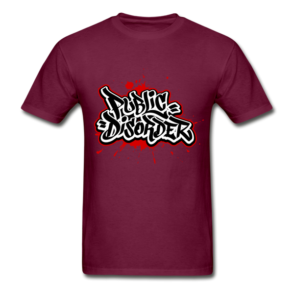 Men's T-Shirt- "Public Disorder" Graffiti - burgundy