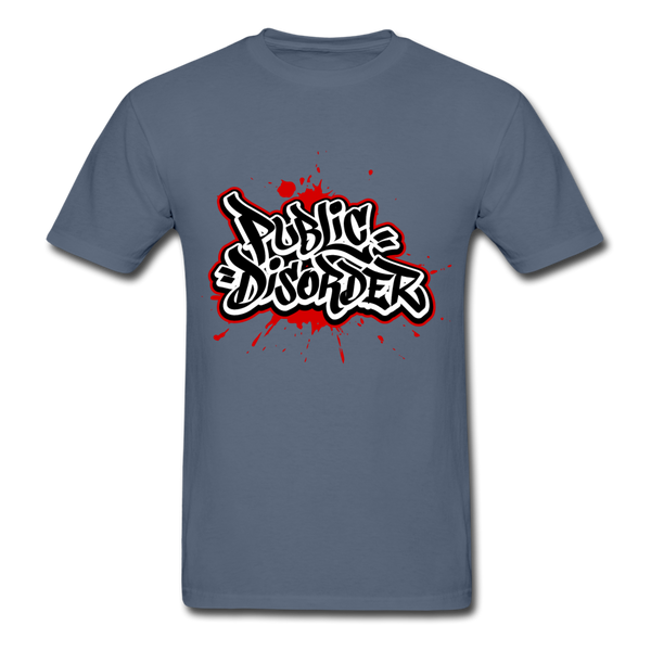 Men's T-Shirt- "Public Disorder" Graffiti - denim