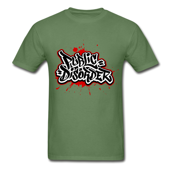Men's T-Shirt- "Public Disorder" Graffiti - military green