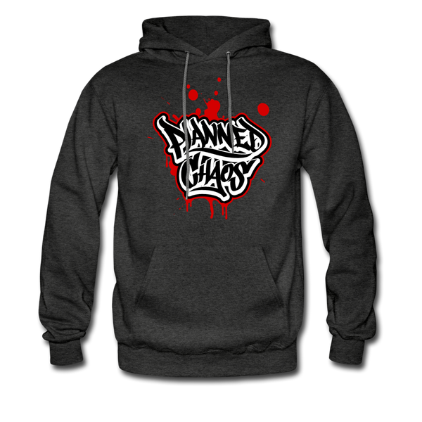 Men's Pullover Hoodie- "Planned Chaos" Graffiti - charcoal gray