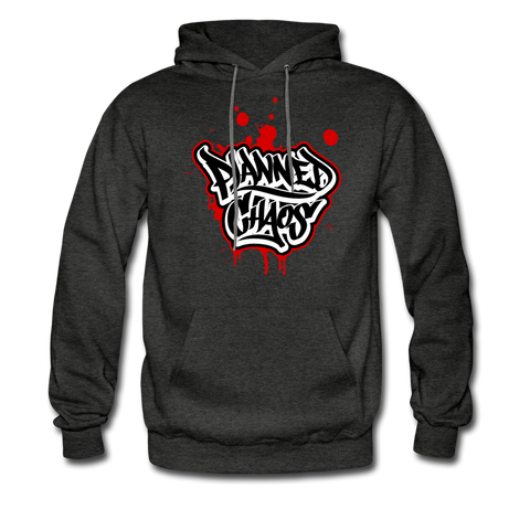 Men's Pullover Hoodie- "Planned Chaos" Graffiti - charcoal gray
