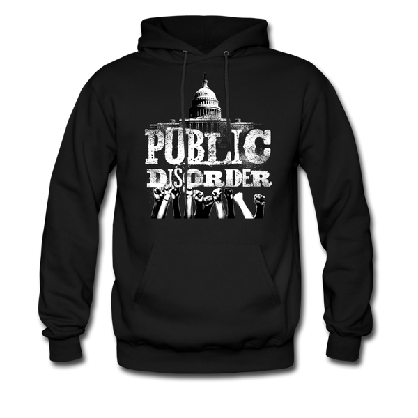 Men's Pullover Hoodie- "Public Disorder" with Rising Fists - black