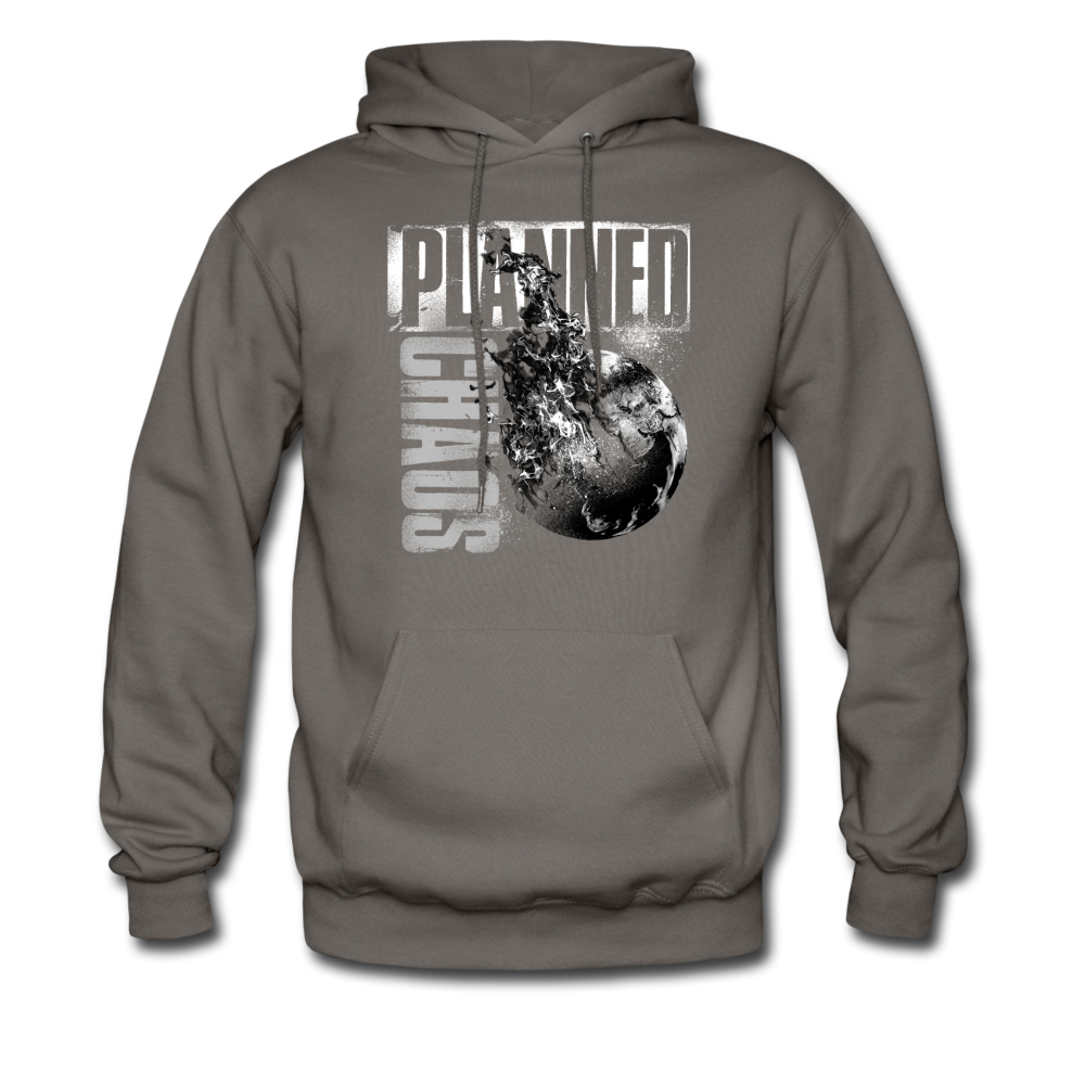 Men's Pullover Hoodie- "Planned Chaos" Burning Earth - asphalt gray