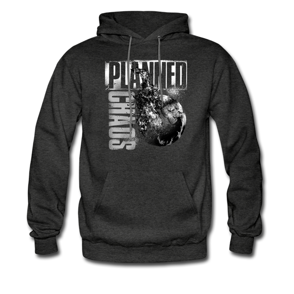 Men's Pullover Hoodie- "Planned Chaos" Burning Earth - charcoal gray