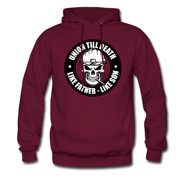 "Union Till Death Like Father Like Son" - Men's Pullover Hoodie - burgundy