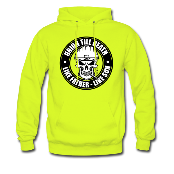 "Union Till Death Like Father Like Son" - Men's Pullover Hoodie - safety green