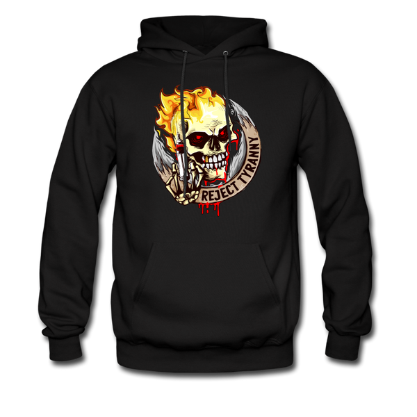 Reject Tyranny Flaming Skull Men's Hoodie - black